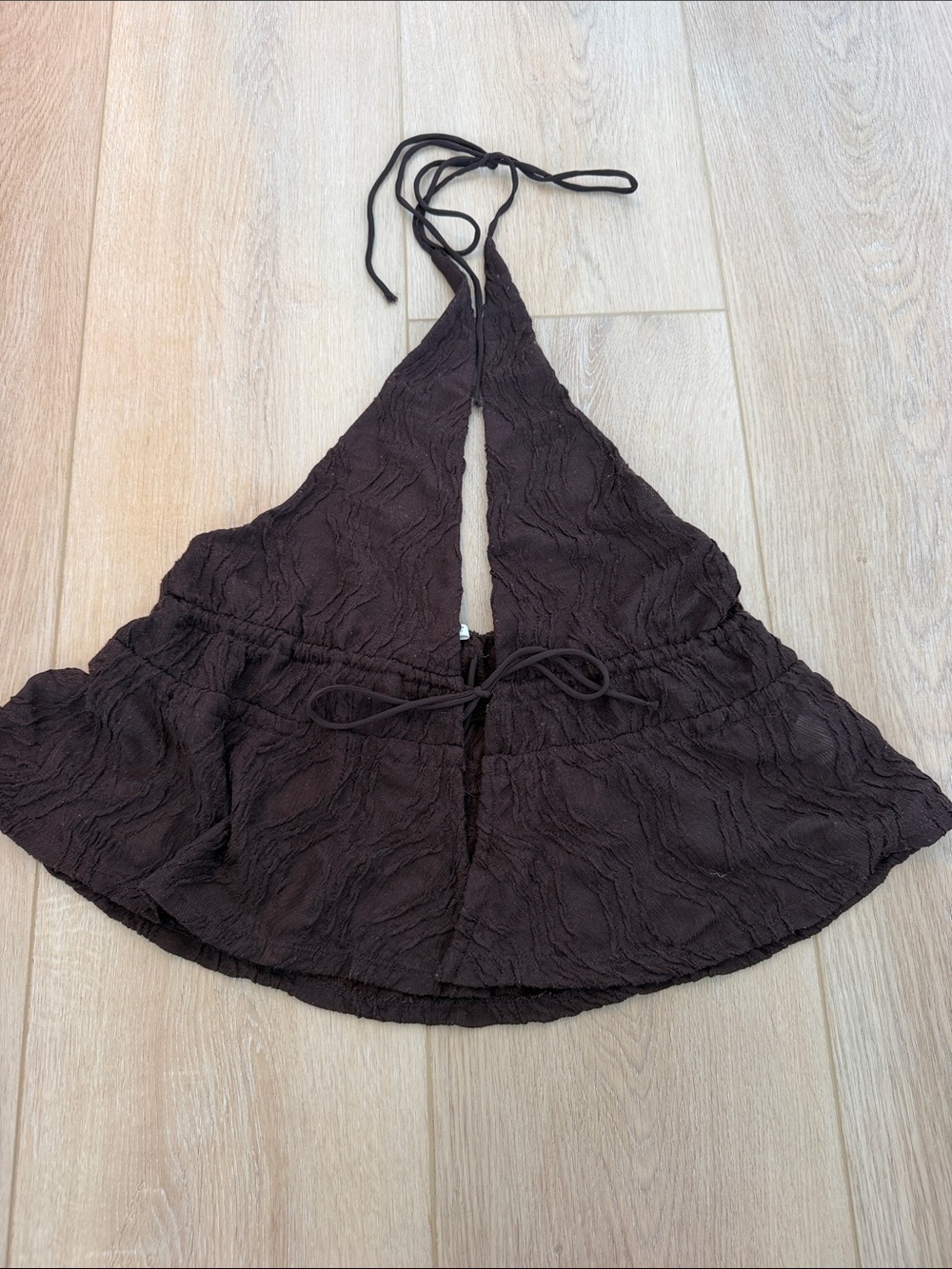 Zara Dark Brown Textured Backless Halter top